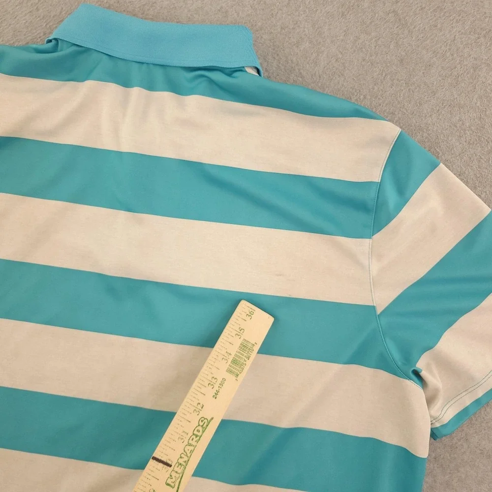 Nike Golf Dri-FIT Polo Shirt Mens XL Blue White Stripe Lake Arrowhead Top